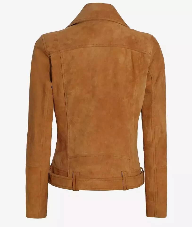 Women’s Brown Suede Leather Biker Jacket - AMSEL LEATHERS