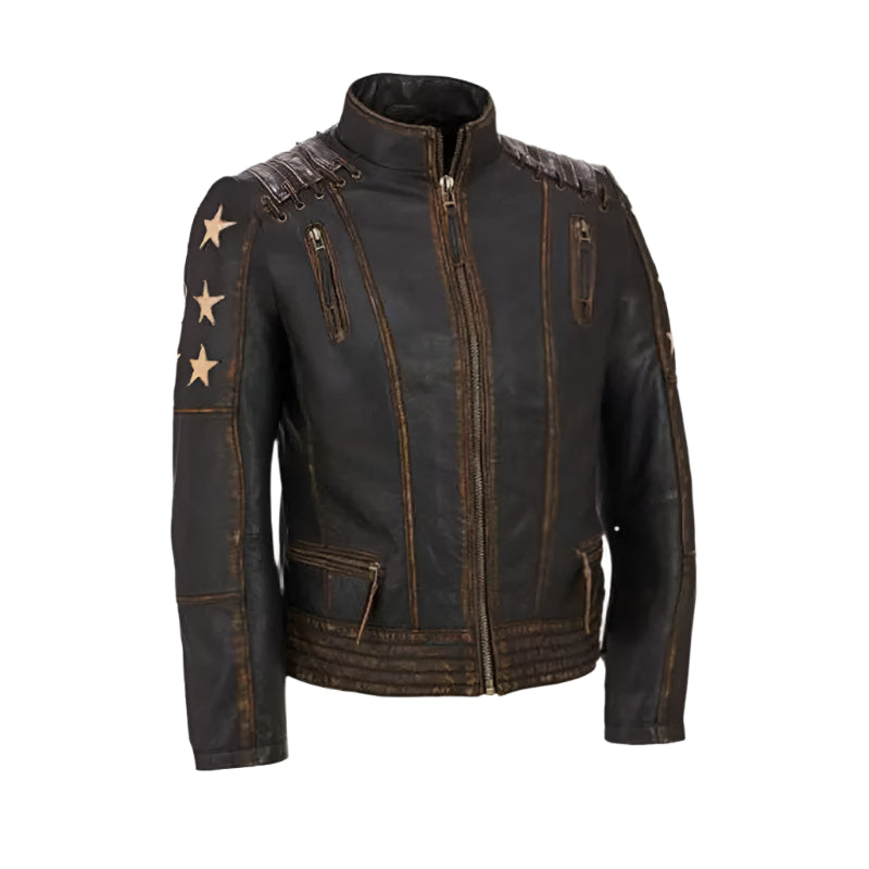 Women's Vintage Distressed Leather Biker Jacket - AMSEL LEATHERS