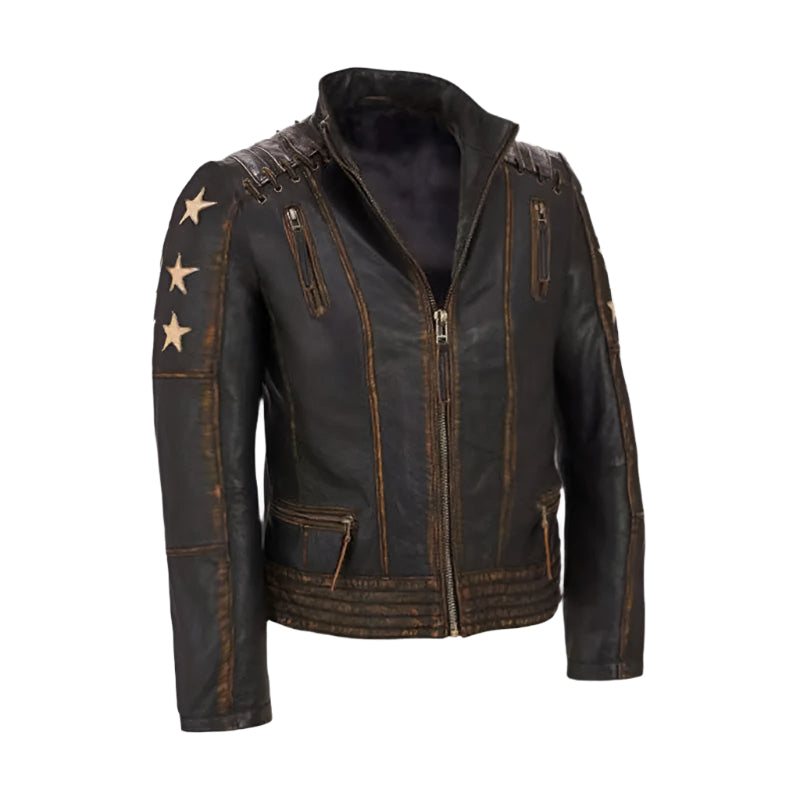 Women's Vintage Distressed Leather Biker Jacket - AMSEL LEATHERS