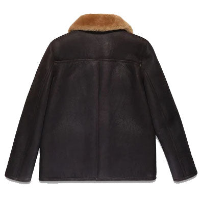 Women's Washed Brown Sheepskin Western Trucker Coat with Ginger Fur - AMSEL LEATHERS