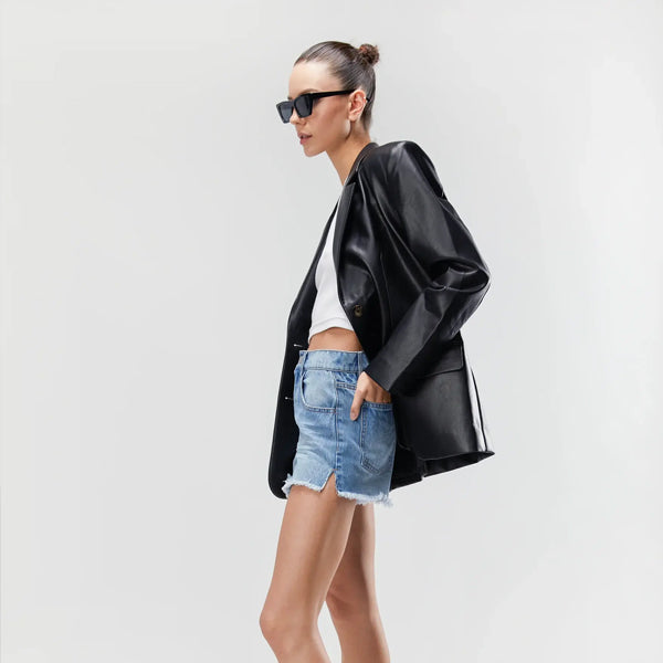 women's black leather leather coat vivienne back view