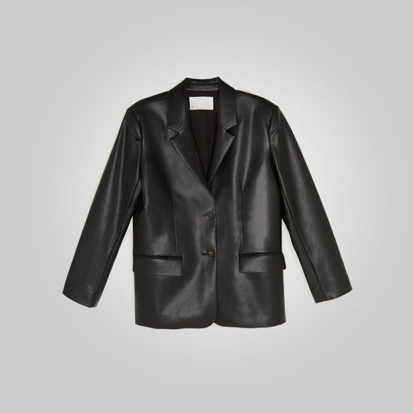 women's black leather leather coat vivienne front view