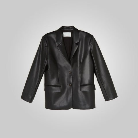 women's black leather leather coat vivienne front view