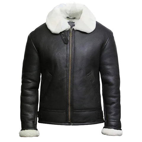 World War style aviator leather jacket with fleece lining