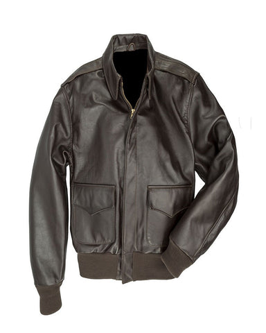 World War style leather bomber jacket with rib cuffs