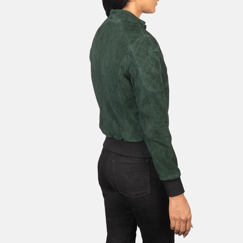 women's green suede leather jacket celeste side angle