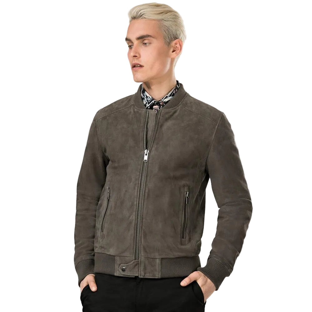 men's black lambskin suede jacket lennox front view