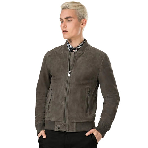men's black lambskin suede jacket lennox front view