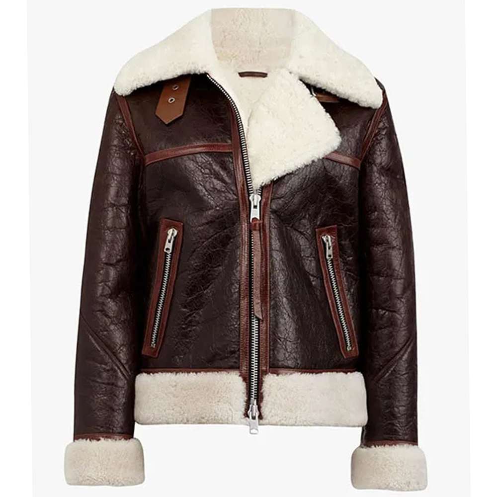 Chocolate Brown Shearling Leather Jacket Women - AMSEL LEATHERS