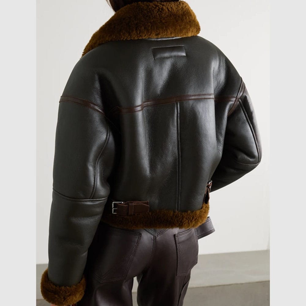 Acne Studios Shearling-Trimmed Textured Leather Jacket - AMSEL LEATHERS