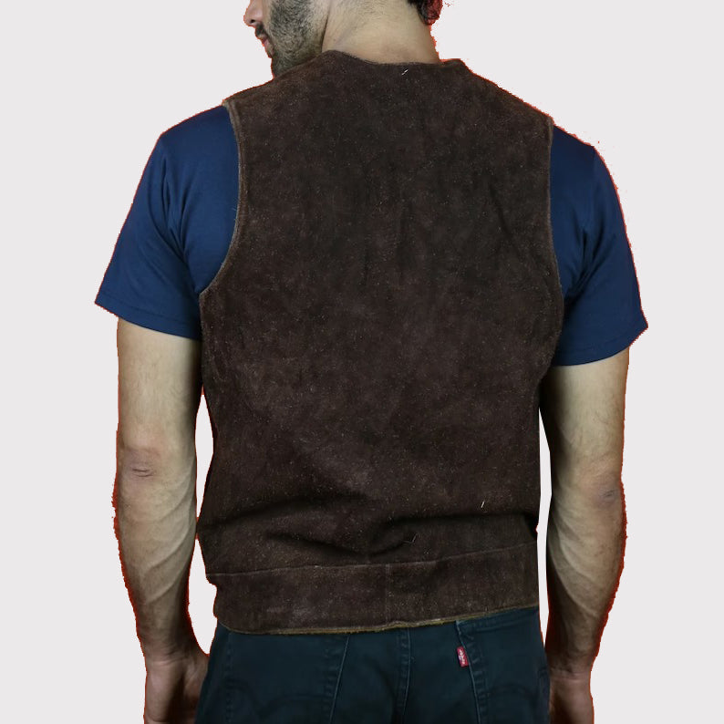 Authentic Dark Brown Suede Men's Leather Vest - AMSEL LEATHERS