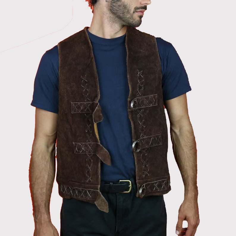 Authentic Dark Brown Suede Men's Leather Vest - AMSEL LEATHERS