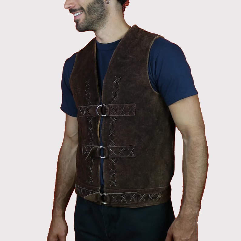 Authentic Dark Brown Suede Men's Leather Vest - AMSEL LEATHERS