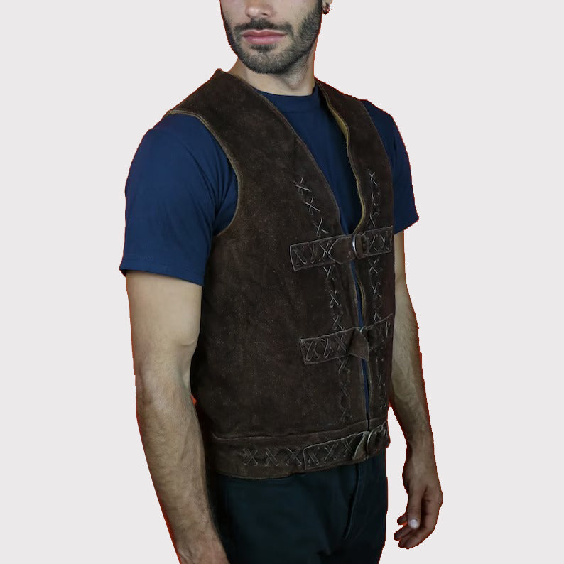 Authentic Dark Brown Suede Men's Leather Vest - AMSEL LEATHERS