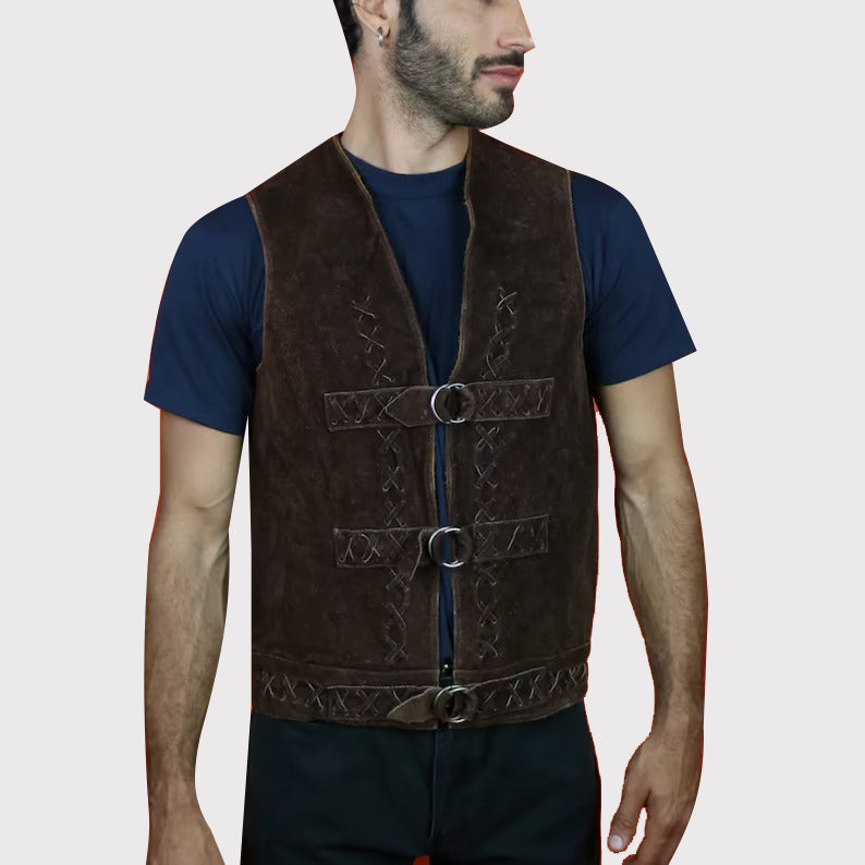 Authentic Dark Brown Suede Men's Leather Vest - AMSEL LEATHERS