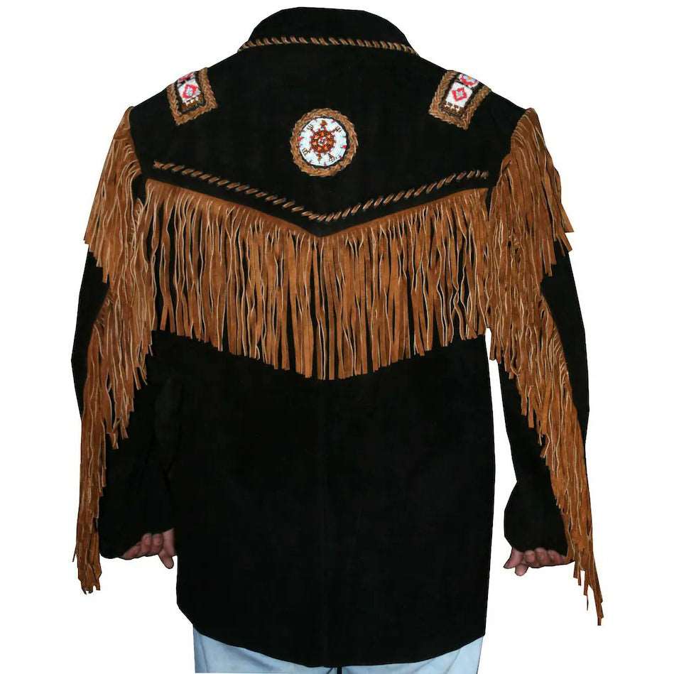 Authentic Western Leather Jacket with Fringes and Beads - AMSEL LEATHERS