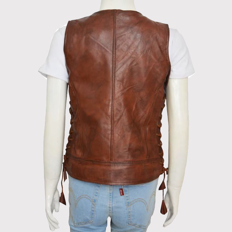 Authentic Women's Brown Leather Vest - AMSEL LEATHERS