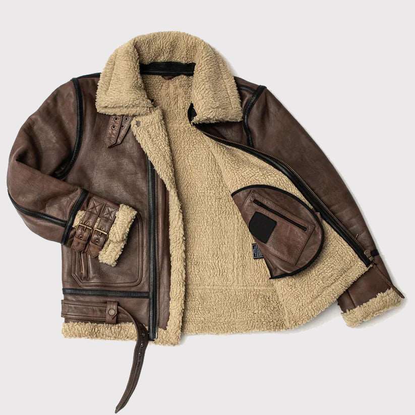 Aviator Brown Shearling Leather Jacket for Men - AMSEL LEATHERS