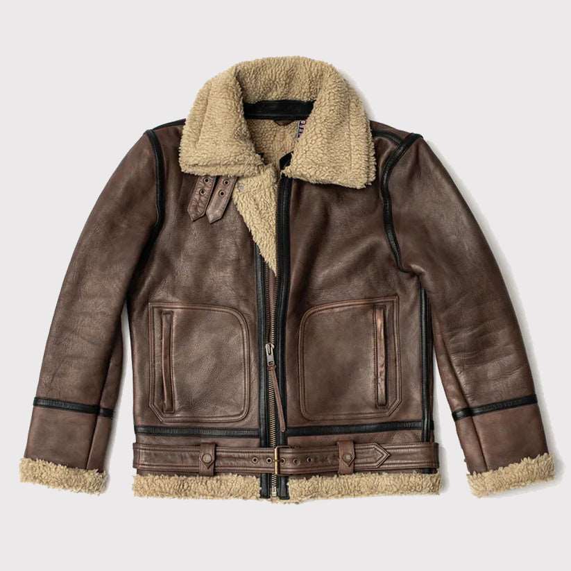 Aviator Brown Shearling Leather Jacket for Men - AMSEL LEATHERS