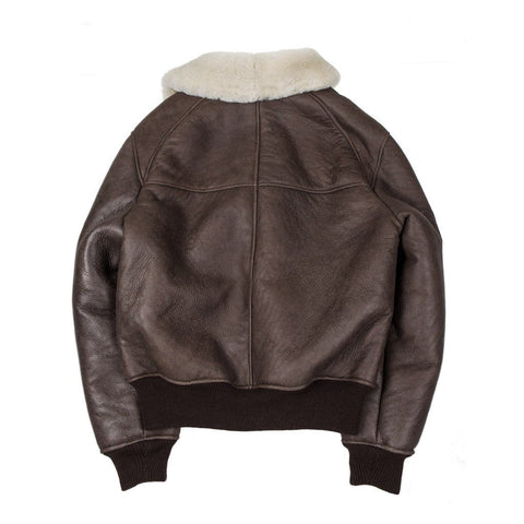 • fur collar leather bomber jacket detail close up
