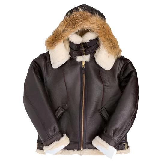 B-3 Hooded Sheepskin Bomber Leather Jacket - AMSEL LEATHERS