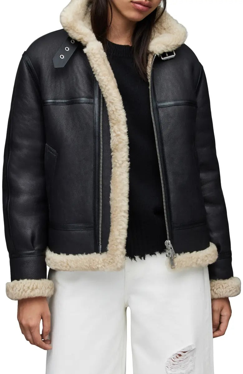 B-3 Aviator RAF Black Shearling Leather Jacket - AMSEL LEATHERS