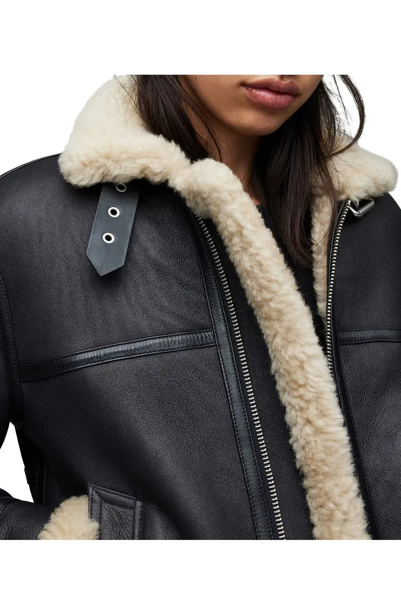 B-3 Aviator RAF Black Shearling Leather Jacket - AMSEL LEATHERS