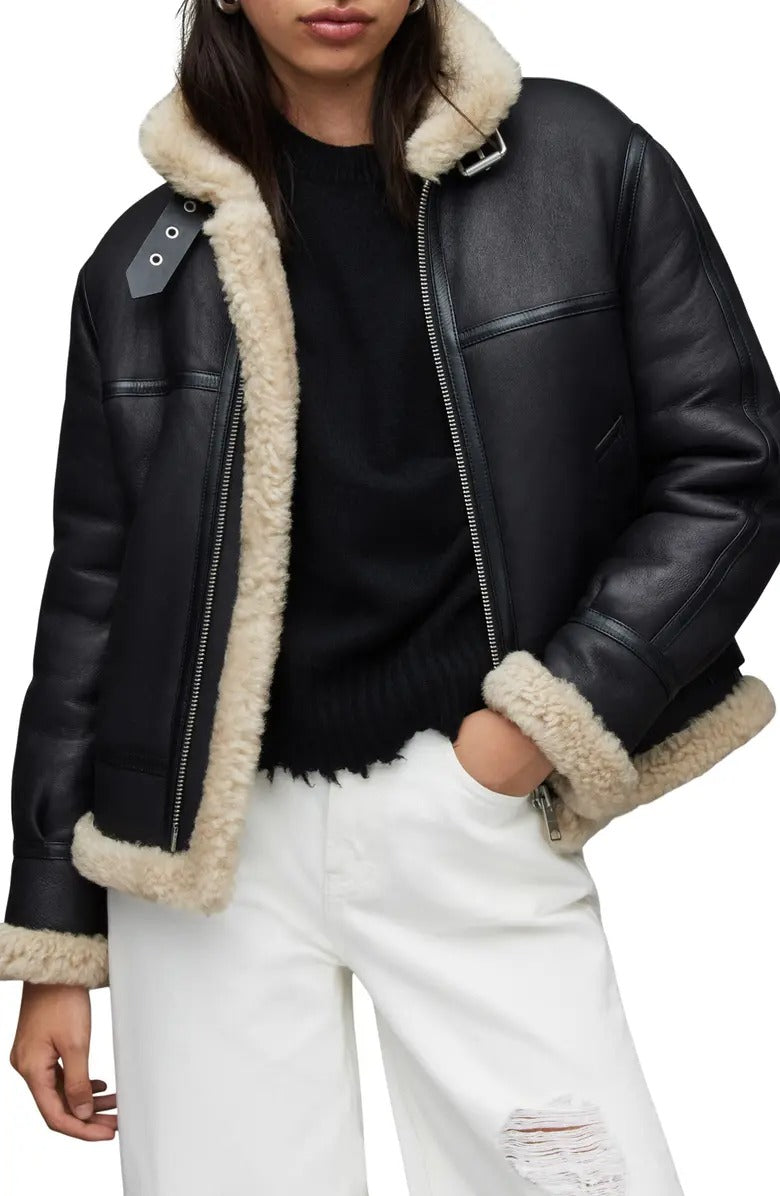 B-3 Aviator RAF Black Shearling Leather Jacket - AMSEL LEATHERS