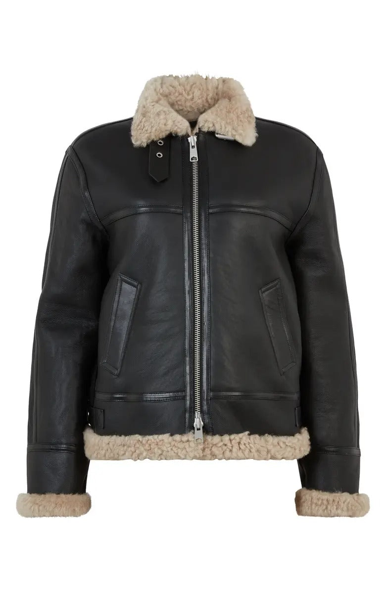 B-3 Aviator RAF Black Shearling Leather Jacket - AMSEL LEATHERS