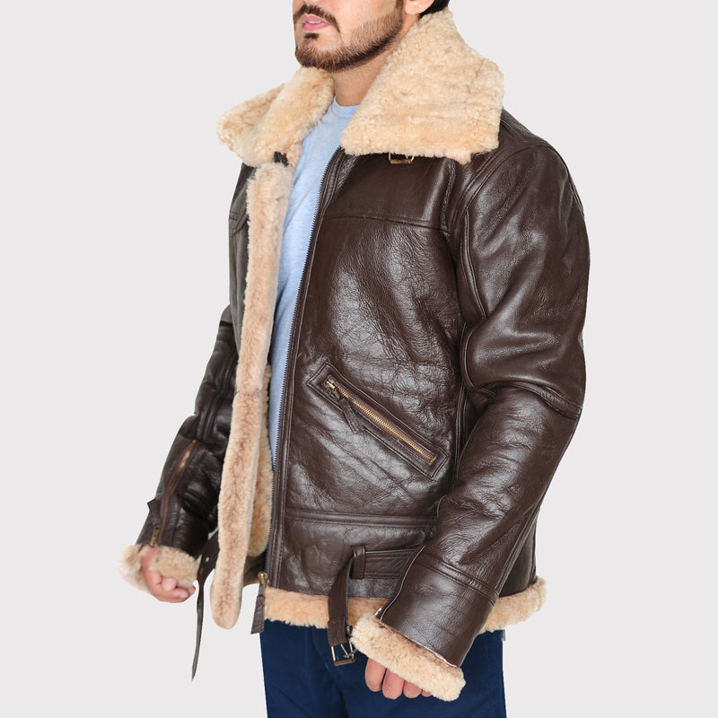 B3 Classic Brown Shearling Bomber Leather Jacket for Men - AMSEL LEATHERS