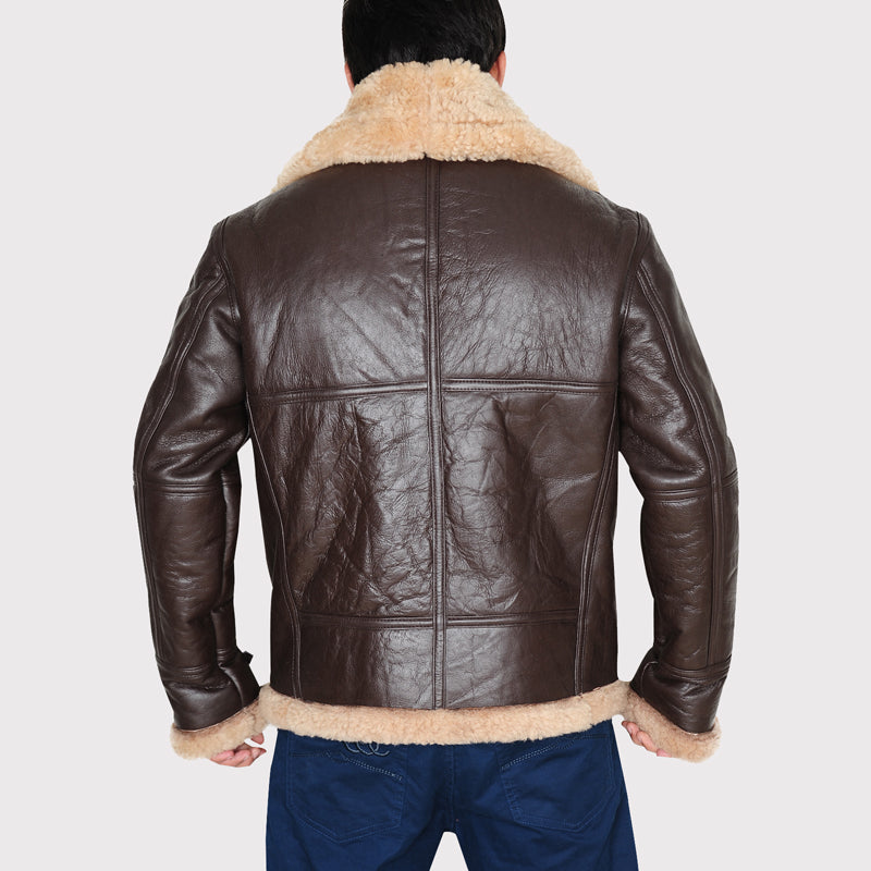 B3 Classic Brown Shearling Bomber Leather Jacket for Men - AMSEL LEATHERS