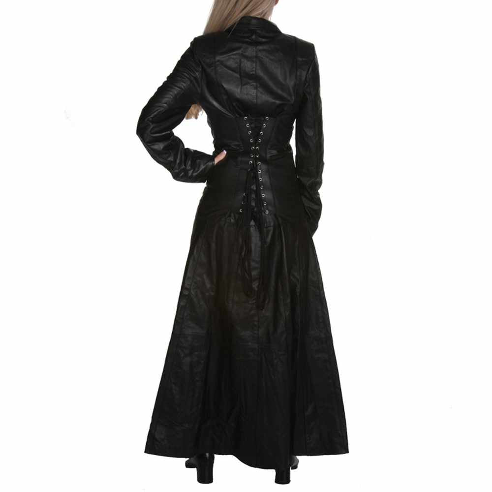 Women Long Length Victorian Leather Coat - AMSEL LEATHERS