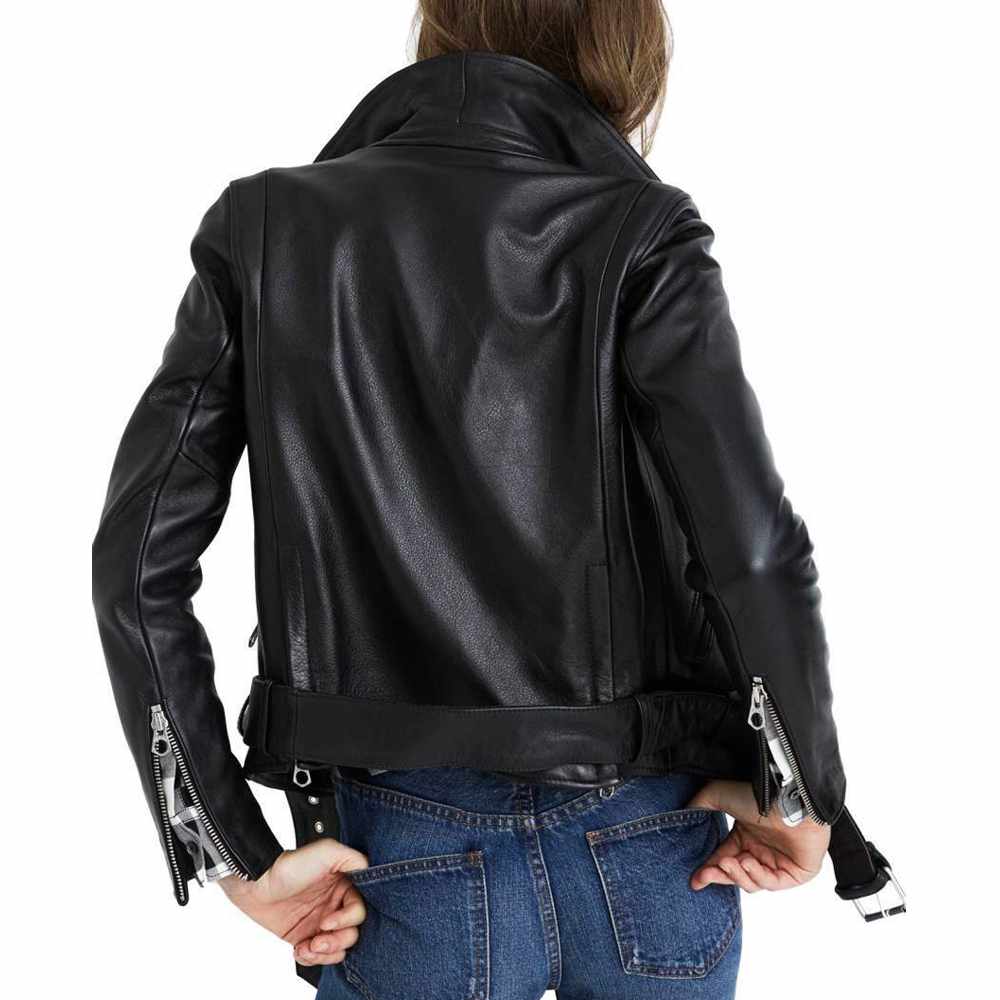 Women Fashion Motorcycle Slim Fit Black Real Leather Jacket - AMSEL LEATHERS