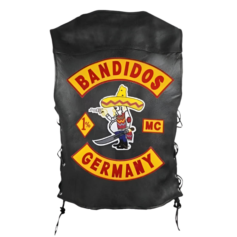 Bandidos Black Leather Motorcycle Vest for Men – Durable & Bold - AMSEL LEATHERS