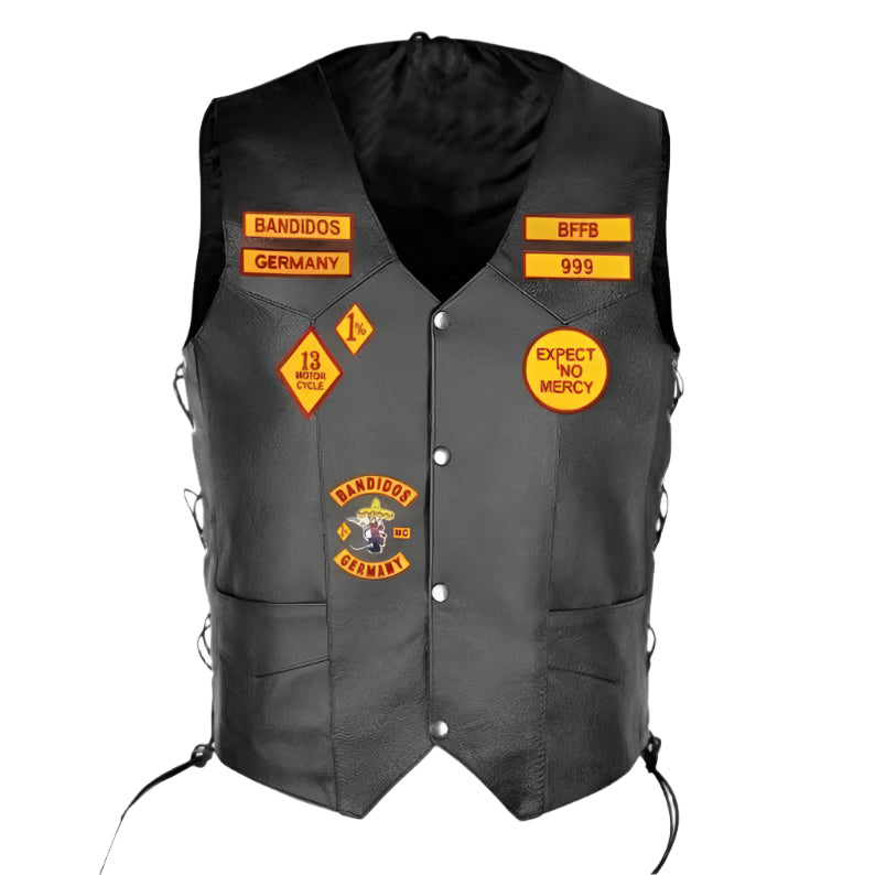 Bandidos Black Leather Motorcycle Vest for Men – Durable & Bold - AMSEL LEATHERS