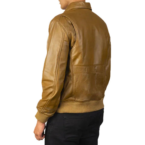 • olive brown leather bomber jacket mens front view

