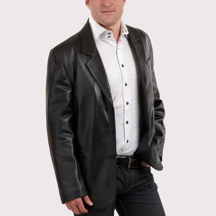 Best Black Lambskin Leather Blazer Coat for Men - AMSEL LEATHERS