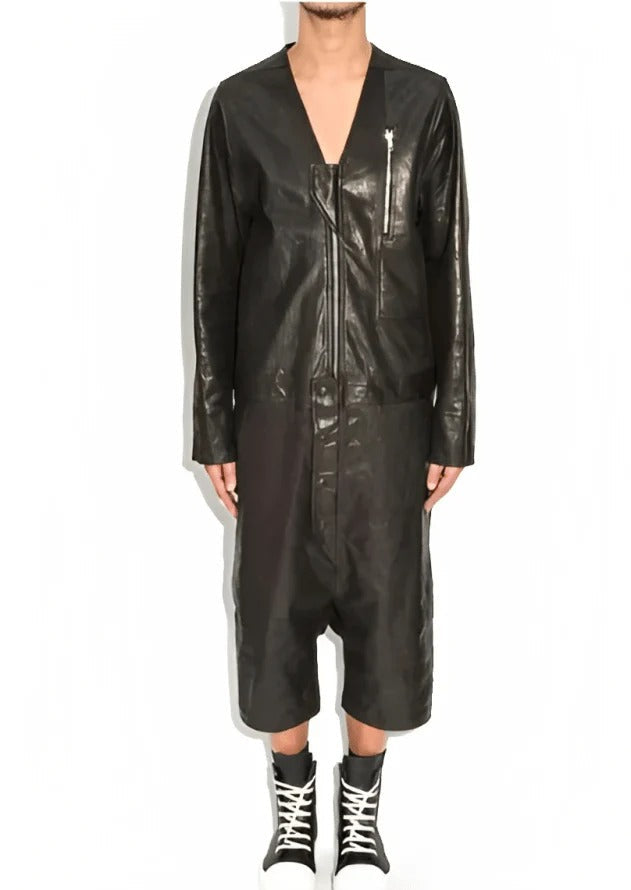 Men's Black Leather Jumpsuit - AMSEL LEATHERS