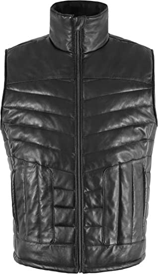 Men's Black Quilted Puffer Leather Vest - AMSEL LEATHERS