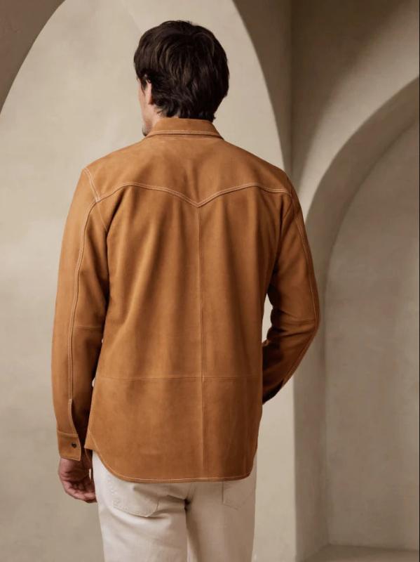 Men's Brown Full Sleeve Suede Leather Shirt - AMSEL LEATHERS