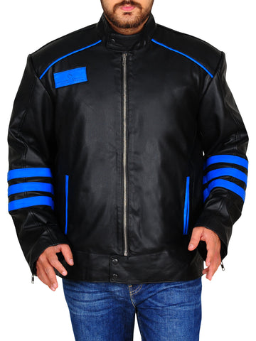 • black blue biker jacket mens faux leather front view
