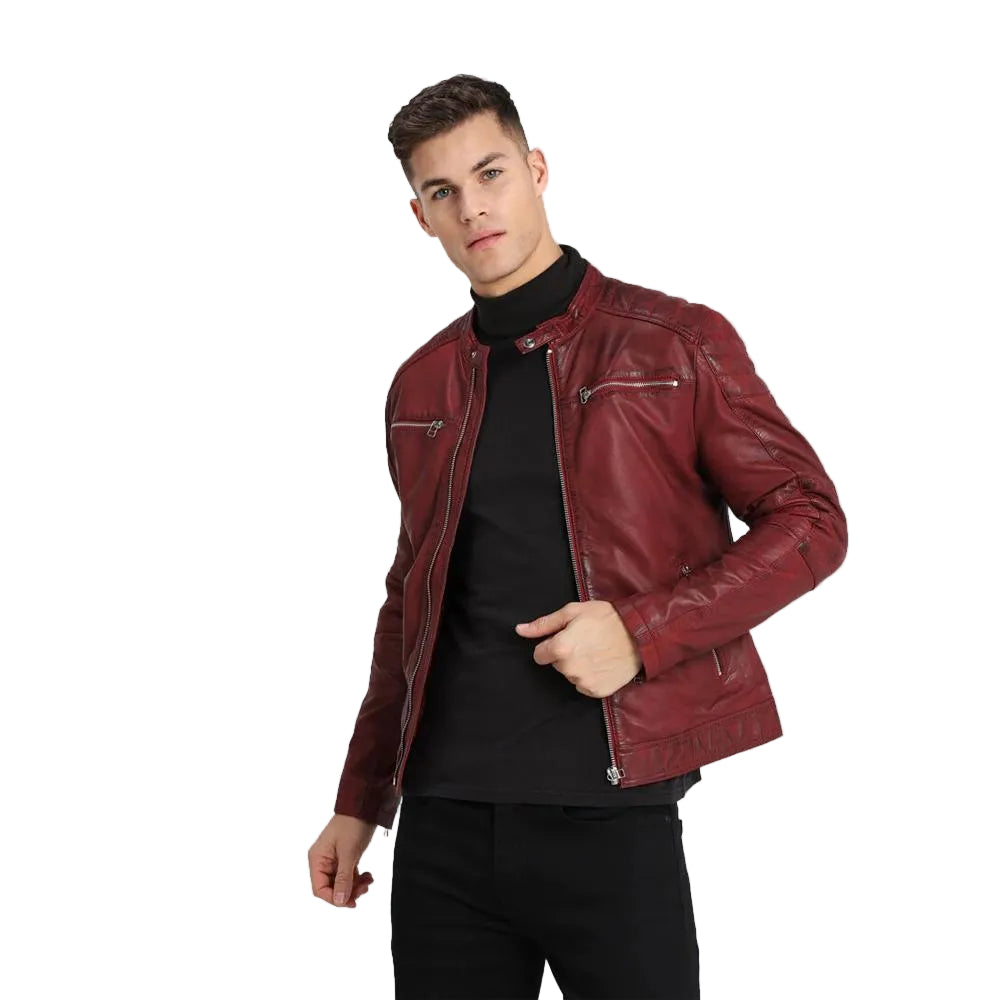 men's black lambskin leather bomber jacket cedric front view