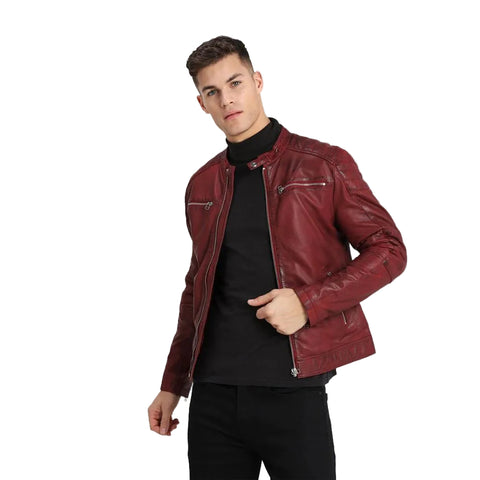 men's black lambskin leather bomber jacket cedric front view
