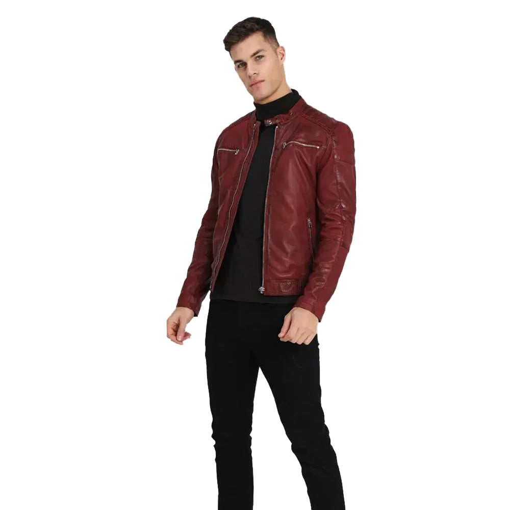 men's black lambskin leather bomber jacket cedric side angle