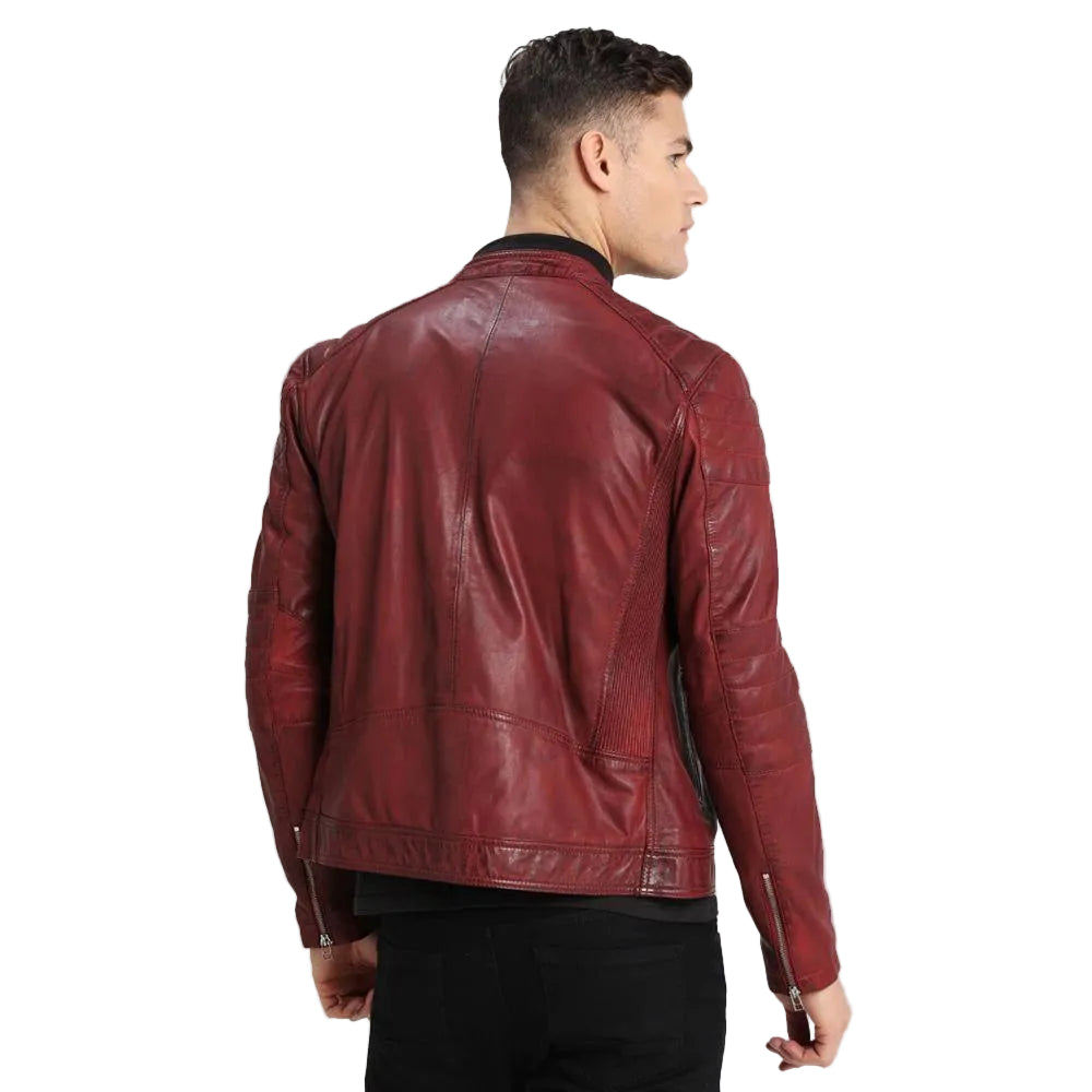 men's black lambskin leather bomber jacket cedric back view