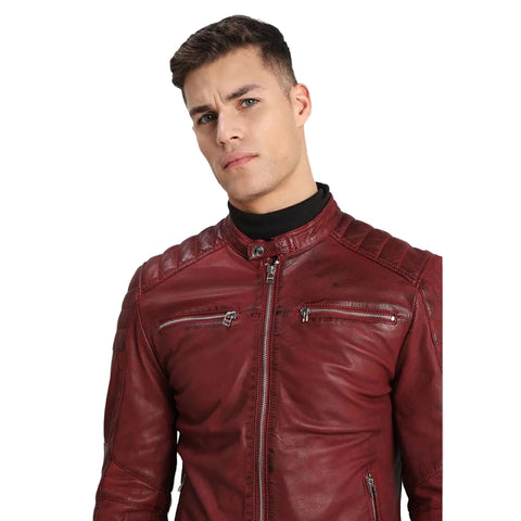 men's black lambskin leather bomber jacket cedric detail close up