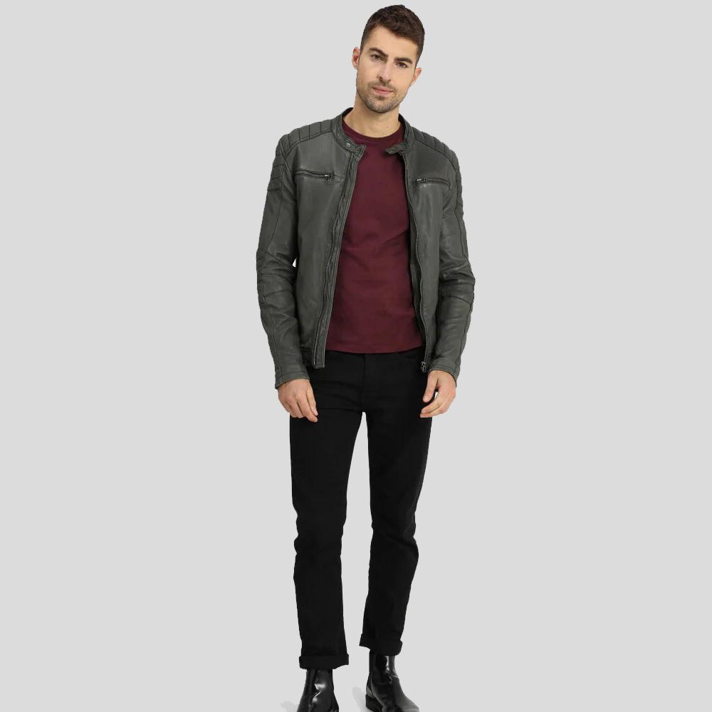 men's grey quilted lambskin leather racer jacket orion side angle