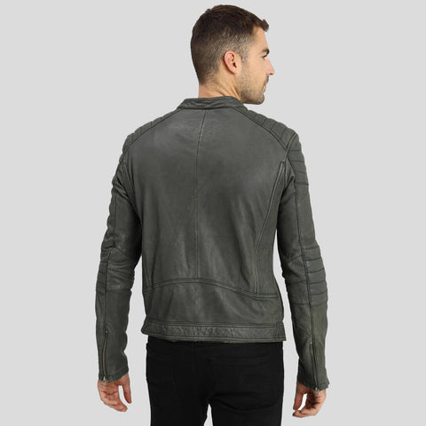 men's grey quilted lambskin leather racer jacket orion back view