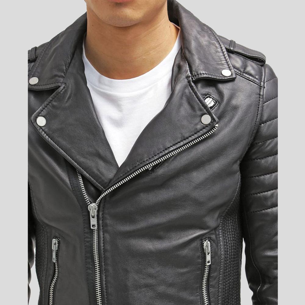 men's black slim fit lambskin leather bomber jacket silas side angle