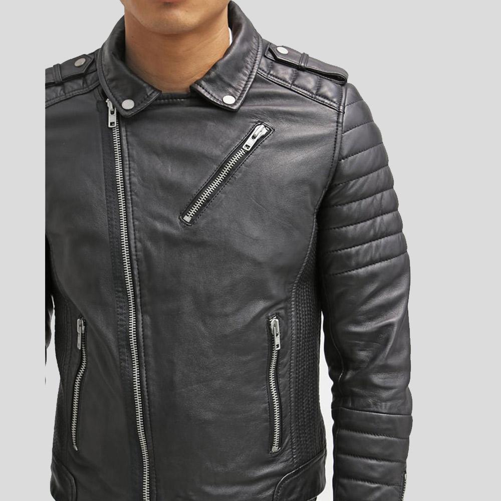 men's black slim fit lambskin leather bomber jacket silas back view